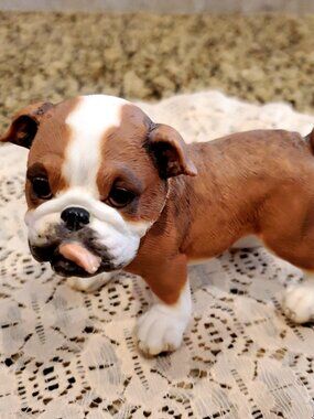 CUTE! Collectible Bulldog Figurine Hand Painted Sandcast Sticking Tongue out